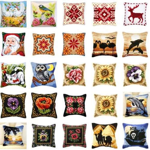 2 animals DIY Needlework Kit Unfinished Acrylic Yarn Embroidery Pillow Tapestry Canvas Cushion Front Pillowcase