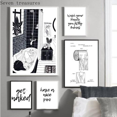 Nordic Toilet Canvas Wall Art Poster Print Funny Bathroom Quotes Art Painting Black And Typography White Home Decor