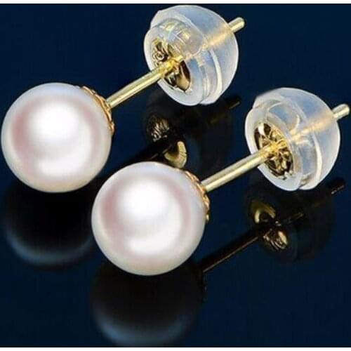 Charming 9-10mm round south sea white pearl earring 14k yellow gold