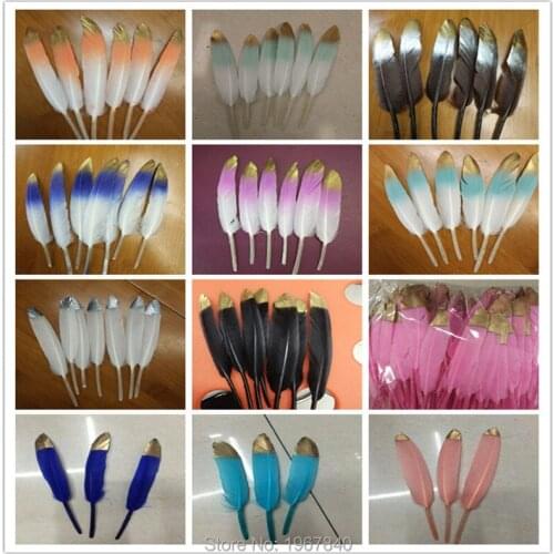 Wholesale 10pieces Newest Double Side Gold Color Goose/Duck Feathers 10-15cm/4-6inches Decoration Plume 16 colors are available