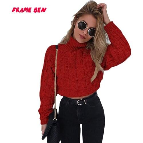 FRAME BEN 2019 Autumn Women Lady Sweater Solid Turtleneck Sweater Women Slim Sexy Bottoming Knitted Short Pullovers