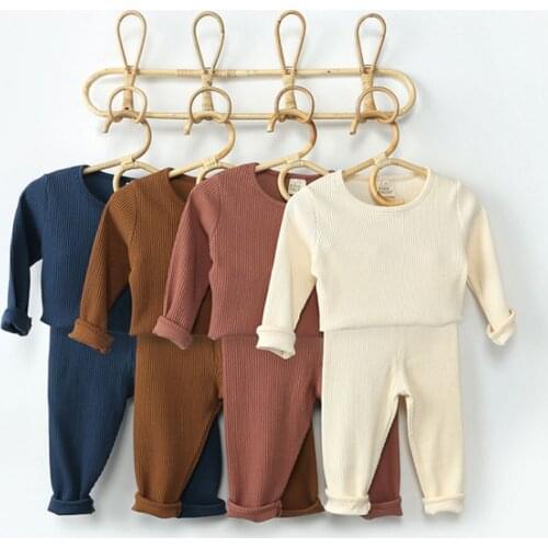 Autumn 2Pcs Children Clothes of Sleepwear Baby Pure Color Cotton Childrens Pajamas Set Childrens Suit Baby Clothes Sets Suit