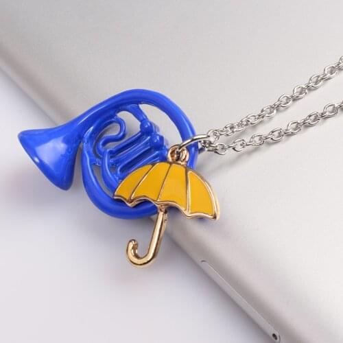 TV Show How I Met Your Mother Necklace Yellow Umbrella Blue French Horn Necklaces Pendants for Women Men Choker Jewelry