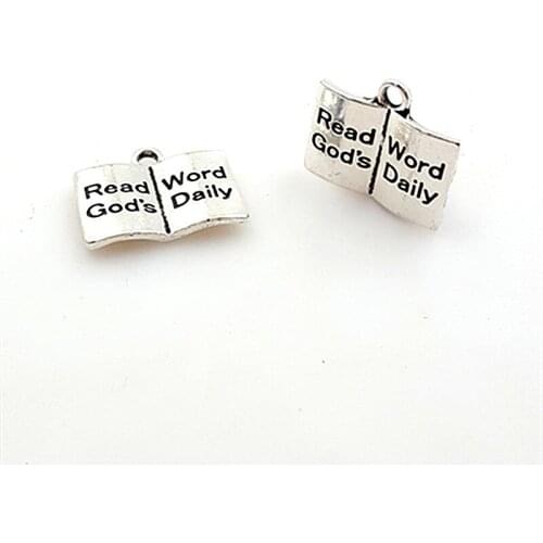 HOT SALE 20 Pieces/Lot 20mm*10mm DIY Plated Letter Printed delicate read word gods daily book charm Pendants for jewerly making