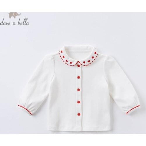 DBJ14956-1 dave bella autumn baby girls love embroidery shirts infant toddler tops children high quality clothes