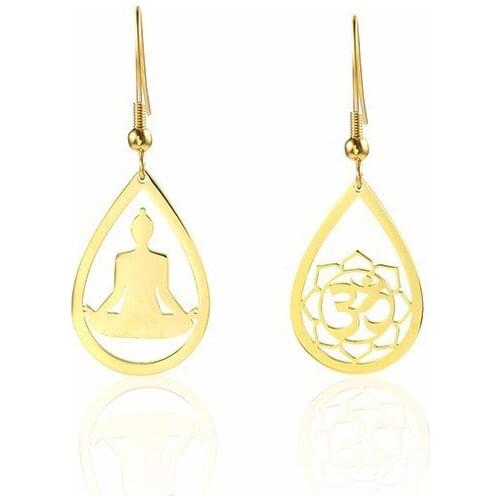 RIR Minimalism Indian OM Yoga Irregular Drop Earrings Stainless Steel Meditation Lotus Elegant Ladies Jewellery Earrings