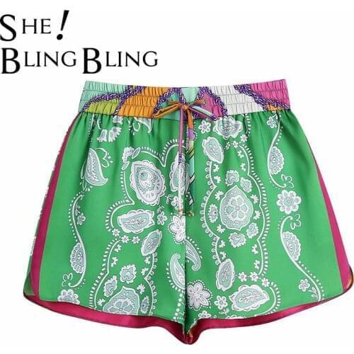 SheBlingBling Printed Casual Holiday Women Loose Shorts Summer Drawstring Elastic High Waist Thin Shorts Female Bottoms