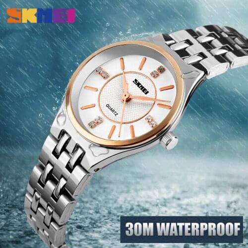 SKMEI Fashion Quartz Watches Women Casual Dress Stainless Steel RoseGold Ladies Watch 30M Waterproof Simple Wristwatches 1133
