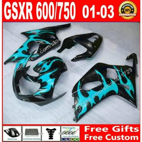 High grade Fairings for black with blue 2001 2002 2003 SUZUKI GSXR 600 750 motocycle parts 01 02 03 fairing kits 7 gift OI02
