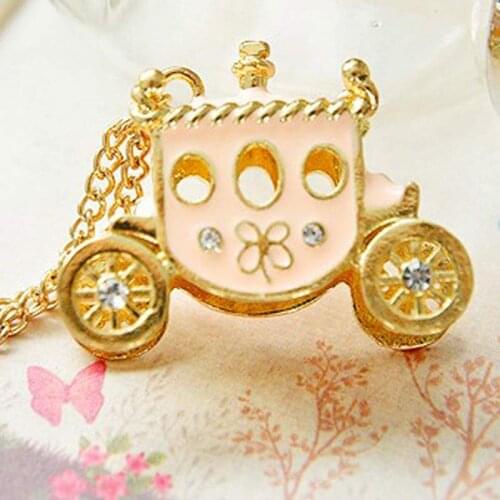 Women Enamel Princess Carriage Pendant Necklace Fairy Tale Magic Pumpkin Cart Sweater Neckalces Jewelry C66