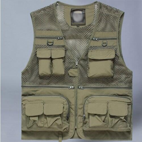 Workwear vest men spring autumn multi-pocket outdoor photography fishing waistcoat thin mesh breathable Sleeveless Jacket