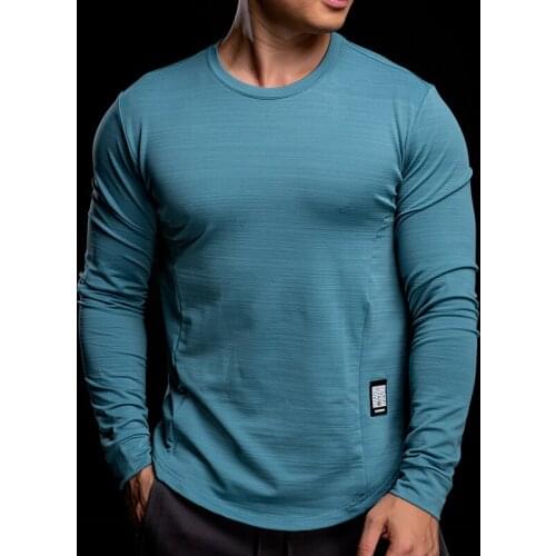 Winter Bodybuilding Long Shirts Men Tight Print Run Sportswear Tee Elastic Quick Dry Traning Male Fitness Round collar Shirts