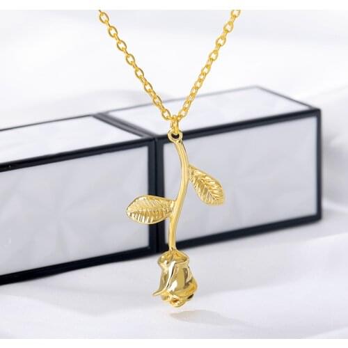 1 Pcs Delicate Rose Flower Pendant Necklace For Women Girls Charm Gold Chain Stainless Steel Beauty Rose Trend Female Jewelry