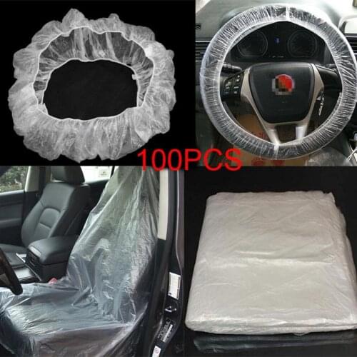 100pcs/Set Car Disposable Plastic Seat Cover Steering Wheel Cover Garage Disposable Plastic Seat Covers Vehicle Protectors