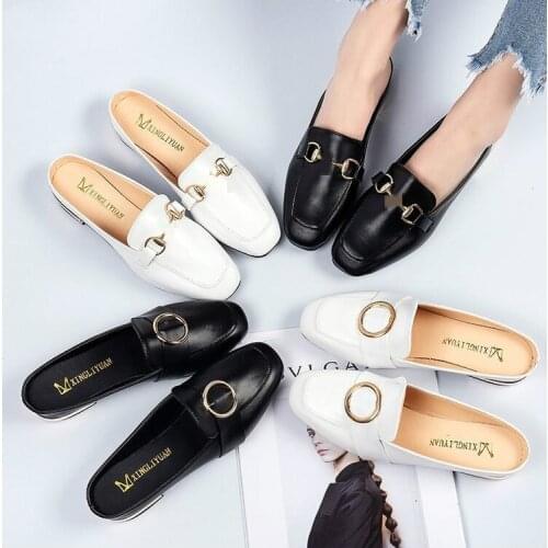 2020 hot half slippers flat bottom square buckle chic slippers all-match fashion outer wear flip flops women shoes slipper