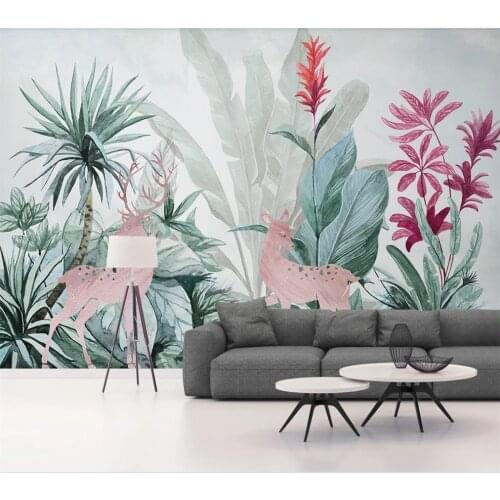 Custom wallpaper 3D/8D fresco Nordic tropical plant banana leaf elk background wall home interior background wall