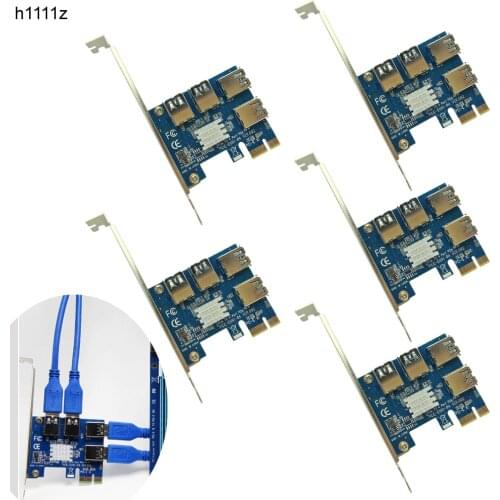 5PCS PCIe 1 to 4 PCI Express 16X Riser Card PCI-E 1X to External 4 PCI-e Slot Adapter Multiplier Card for Bitcoin Miner Mining