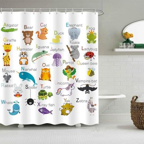ABC Learning Alphabet Bath Curtain set 4 PCS Cartoon Animal Alphabet Shower Curtain for Kids Education Child home Bathroom Decor