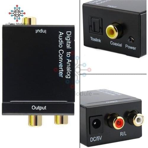 Digital Optical Coaxial Toslink Signal to Analog Audio Converter Adapter RCA L/R 3.5mm Digital To Analog Audio Converter Black