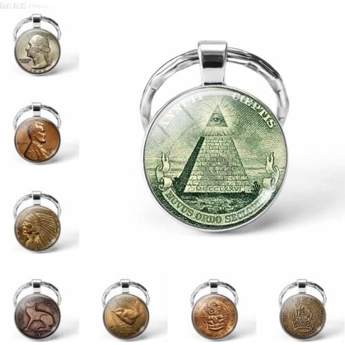 Eye of Providence Vintage Keychain One Dollar Coin Keychain Keyring Egyptian Pyramids Key Rings Key Holder