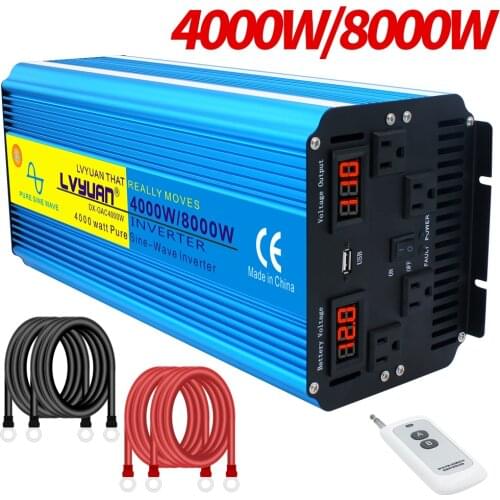 4000W/8000W Pure sine wave power inverter DC 12V/24V TO AC 100V 110V 50Hz/60Hz Solar Voltage Converter Remote Control US socket