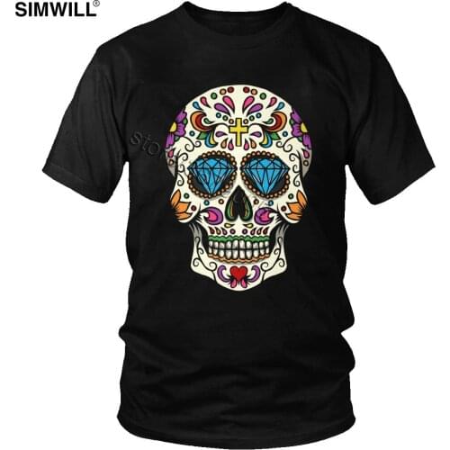 Cool Mexican Skull T Shirt Men Casual Cotton Day Of The Dead T-shirt Round Neck Short Sleeves Brand Design Sugar Skull Tee Tops