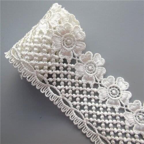 3 Yard Flower Embroidered Lace Edge Trim Ribbon Applique DIY Sewing Craft Crochet Fabric Edging Trimmings Vintage Wedding Dress