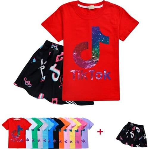 TIK TOK kids toddler girls summer clothes Cartoon T shirt + Skirt Baby girl Sport Suits children girls clothes
