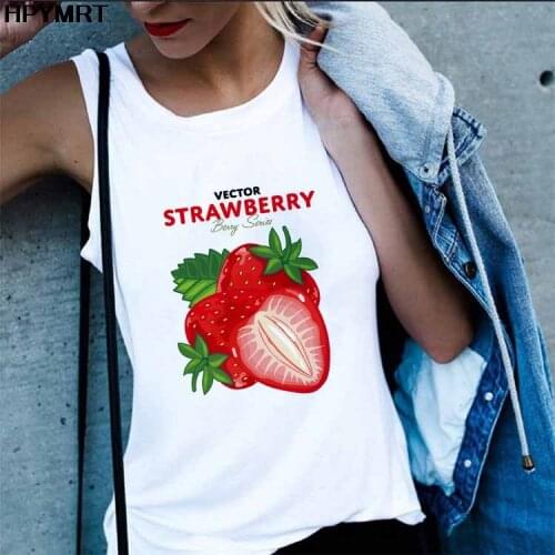 Summer Vest Women Kawaii Strawberry Printed Sleeveless Tee Fashion Tshirt Female Top Ladies aesthetics Graphic Tank Tops Clothes