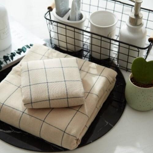 Meilun style plaid gauze cotton super soft 2 pieces face towel and bath towel set
