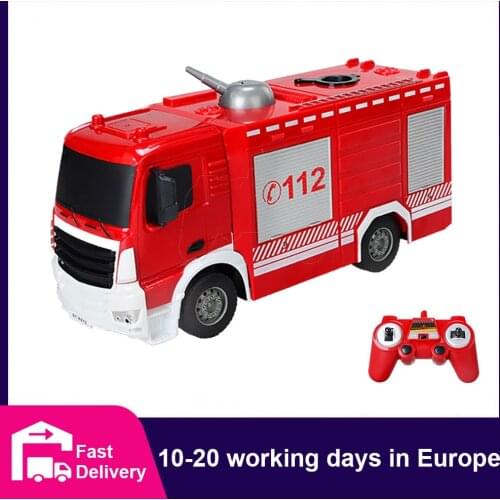 CONUSEA 1:26 RC Fire Truck Tractor Model Engineering Car with Working Water Pump Shoots and Squirts Water RC Truck Toys for Kids