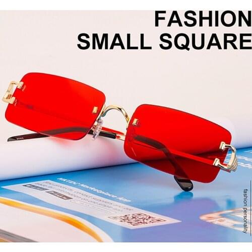 FEISHINI RED Rectangular Sunglasses Rimless Men Metal Fashion Square Sun glasses For Women Gradient Lens Frameless 2021 UV400