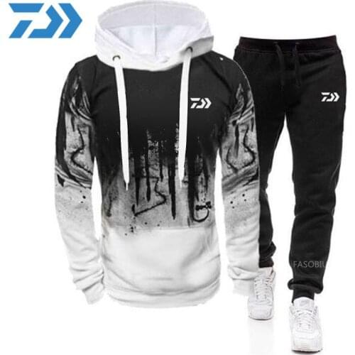 Men Sport Sets 2021 Autumn DAIWA Fishing Clothing Set Men Fishing Hoodies+Pants 2PC Sets Mens Sportswear Sport Suit Clothing