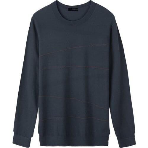 Votsein Mens Sweater Casual Striped Business Crew Neck Wool Long Sleeve Pullover