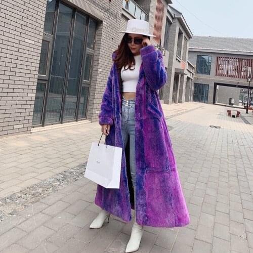 2021 winter new women whole skin real rex rabbit fur coat long hooded