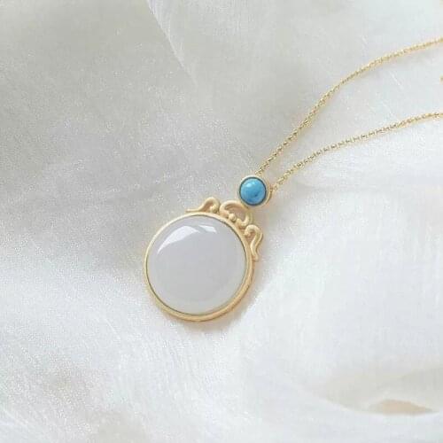 New silver inlaid natural Hetian smoke purple jade pendant necklace Chinese style retro niche design charm womens brand jewelry