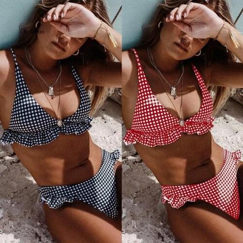 Summer New Plaid Sexy Bikini Set Push Up Ruffles Padded Swimwear Bikini Women Bathing Suit Beachwear Swimming Suit Set