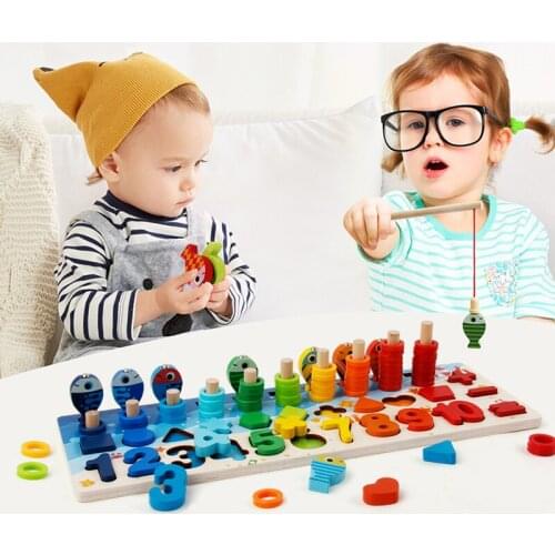 Montessori Educational Wooden Toys For kids Board Math Fishing Count Numbers Matching Digital Shape Match Early Education Toy