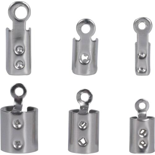 50Pcs/Lot Stainless Steel Crimp Cord End Caps Fastener Bracelet Necklace Clasps Hooks Connectors For Jewelry Making Supplies