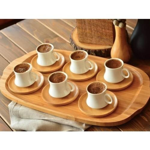 Alper Home Bamboo Dish Cup Pad 12 Piece Turkish Coffee Cup Set, Traditional Turkish coffee Set