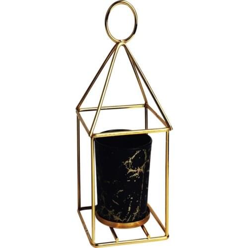 Metal Cage Marble Pattern Candle Holder Set Nordic Style Home Decor Portable Candlestick Candle Holder Decor Product Fashionable Design Trim Product