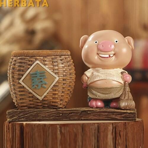 Lovely Pig With Pen Holder Articles Resin Crafts Decoration Ornament Gift Pencil Holder Resin Craft For Children CL-2526