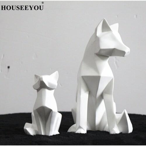 Simple White Modern Abstract Sculpture Fashion Geometric Fox Statue Desktop Ornaments Creative Gift