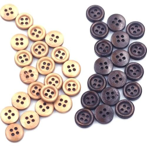 50PCS Tiny 11mm Round Wood Sewing Buttons 4 Holes Handmade Crafts Scrapbooking Shirt Skirt Knitting Gift Decorative Accessories