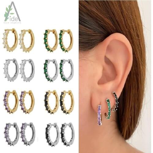 1 Pair Real 925 Sterling Silver Earring Sparkling Rainbow Crystal Hoop Earrings For Women Girl Piercing Pendientes Gifts brincos