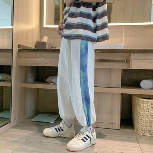 Pants Mens Sweatpants Loose Nine Cropped Tie-dyed Patchwork Streetwear Joggers Hip Hop Tidal Current Fashion The New Listing