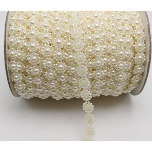 Ivory Acrylic Flatback Pearl Bead 10mm Sunflower Chain Garland Wedding Bouquet