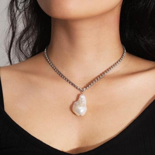 States cross-border hot style fashion jewelry retro glass diamond sautoir contracted baroque pearl pendant necklace