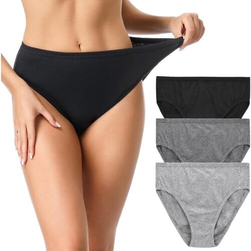 WingsLove 3 in Pack Plus Size Panties For Women 100% Cotton Comfort Soft Underwear Ladies High-Cut Brief Panty Solid Panties