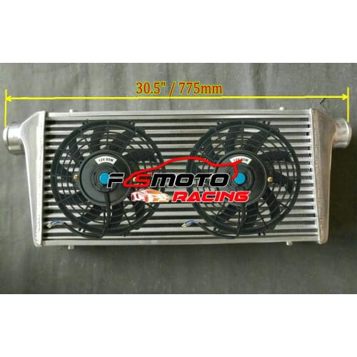 FMIC 600x300x76mm Aluminum Universal Turbo Intercooler 3" Inch 76mm In/Outlet Tubo Pipe + FAN*2